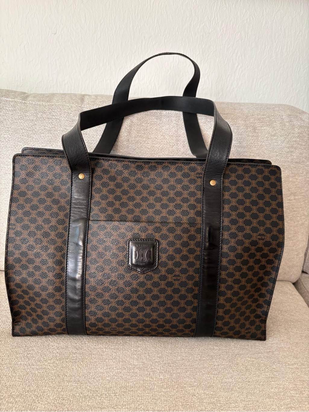 Celine Macadam Canvas Tote Bag With Black Trim